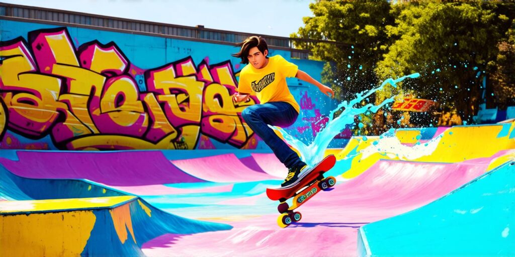 Video game in which players ride in skate parks and splash color around